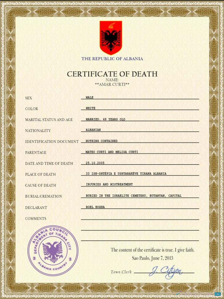 Download Albania death certificate PSD Photoshop template